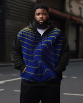 Men's Plus Size Casual Wavy Graphic Abstract Art Zip Hoodie